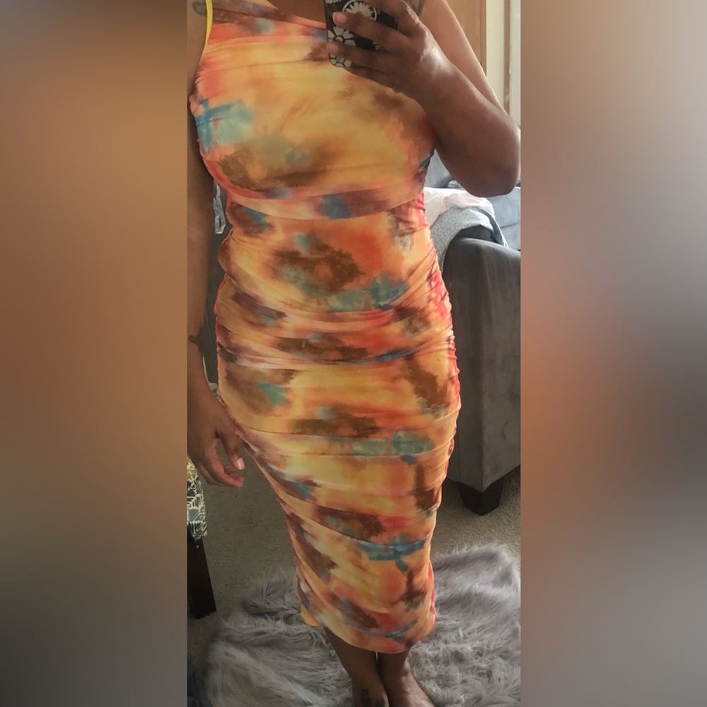 One shoulder ruched dress